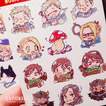Load image into Gallery viewer, dubious cooking in dungeon sticker sheets